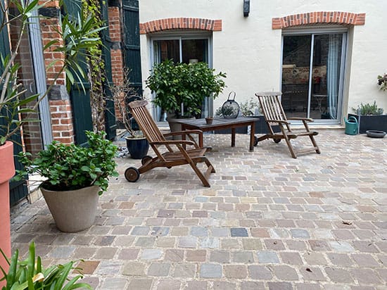 terrasse maison en pavé paysagiste Vitré