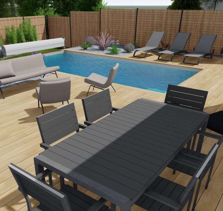 Simulation 3D aménagement paysagiste piscine avant après